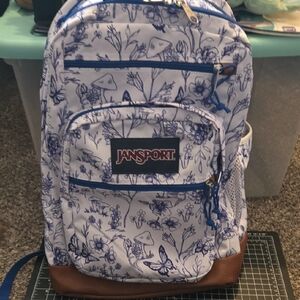 Jansport White and Blue Botanical Backpack